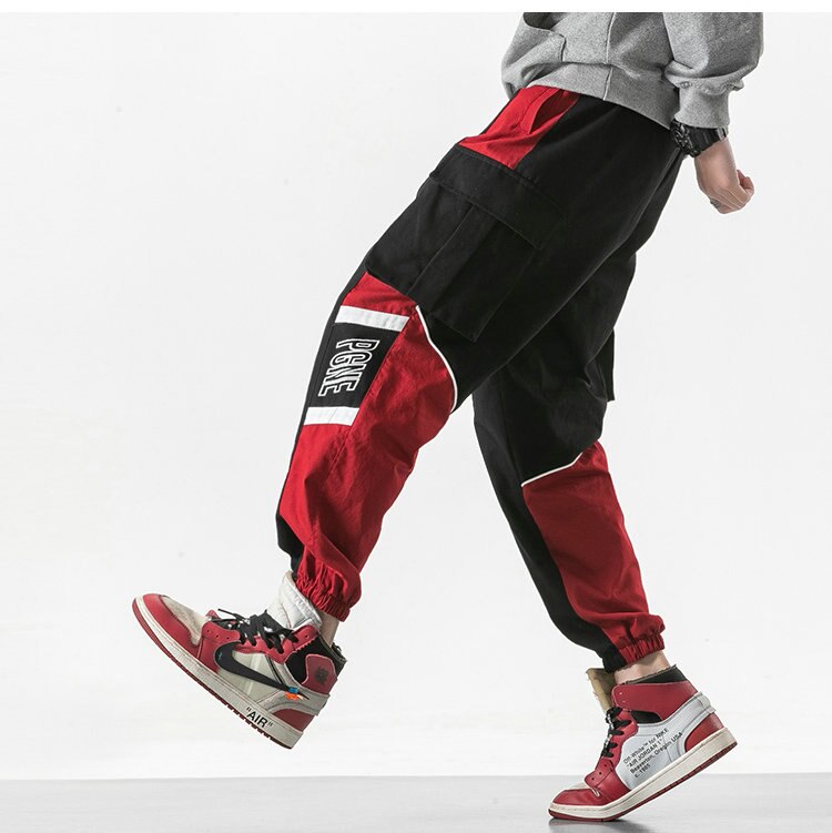 Bonsir Patchwork Cargo Harem Pant Men Hip Hop Pockets Casual Jogger Trousers Elastic Waist Mens Harajuku Streetwear Pants Trousers