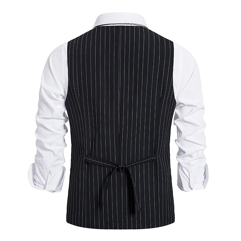 Bonsir Autumn New Men's Business Casual Stripe Single Breasted Vest Men's Suit Vintage Vest