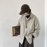 Bonsir Autumn Japanese Retro Lapel Luxury Striped Shirt for Men Casual Long Sleeve Buttons Fashion Retro Korean Clothes Hawaiian Shirt