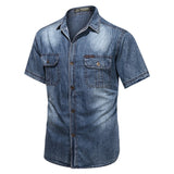 Bonsir New Mens Denim Shirts Short Sleeve Retro Light Blue Men Summer Shirt Jean Jacket Casual Buttons Tops Male Denim Shirt