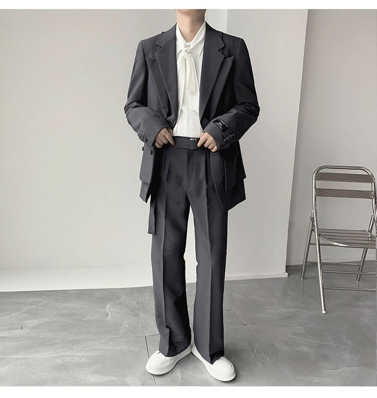 Bonsir Double Collar Design Suits Sets Men Fashion Show Korean Office Business Casual Suits Blazer Jacket Pant Streetwear Suits Man