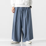 Bonsir Super Loose Cotton Linen Pants Mens Straight Casual Wide Leg Pants Autumn Winter Japanese Big Size Elastic Waist Trousers