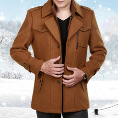 Bonsir New Warm Coat Lapel Woolen Coat Men's Double Collar Long Woolen Coat Men's Jacket Winter Trench Coat Men