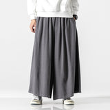 Bonsir Super Loose Cotton Linen Pants Mens Straight Casual Wide Leg Pants Autumn Winter Japanese Big Size Elastic Waist Trousers