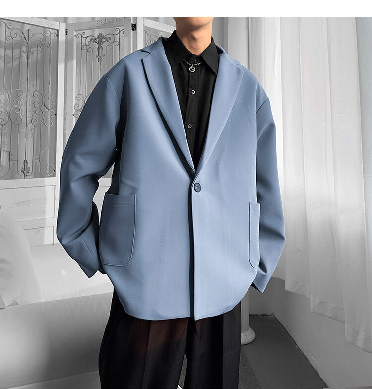 Bonsir Korean-style Blazers Men Leisure Trendy Loose One Button Suit Jackets Male Daily Streetwear All-match Simple Suit-tops 5 Colors