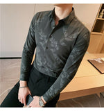 Bonsir Men's Printing Pattern Shirts Slim Fit Fashion Casual Business Shirts Long Sleeve Tops British Style Clothes Shirts M-4XL