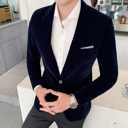 Bonsir Fall Winter Gold Velvet Blazer High Quality Slim Fit Suit Jacket Fashion Casual Men Groom Singer Costume Formal Evening Dress