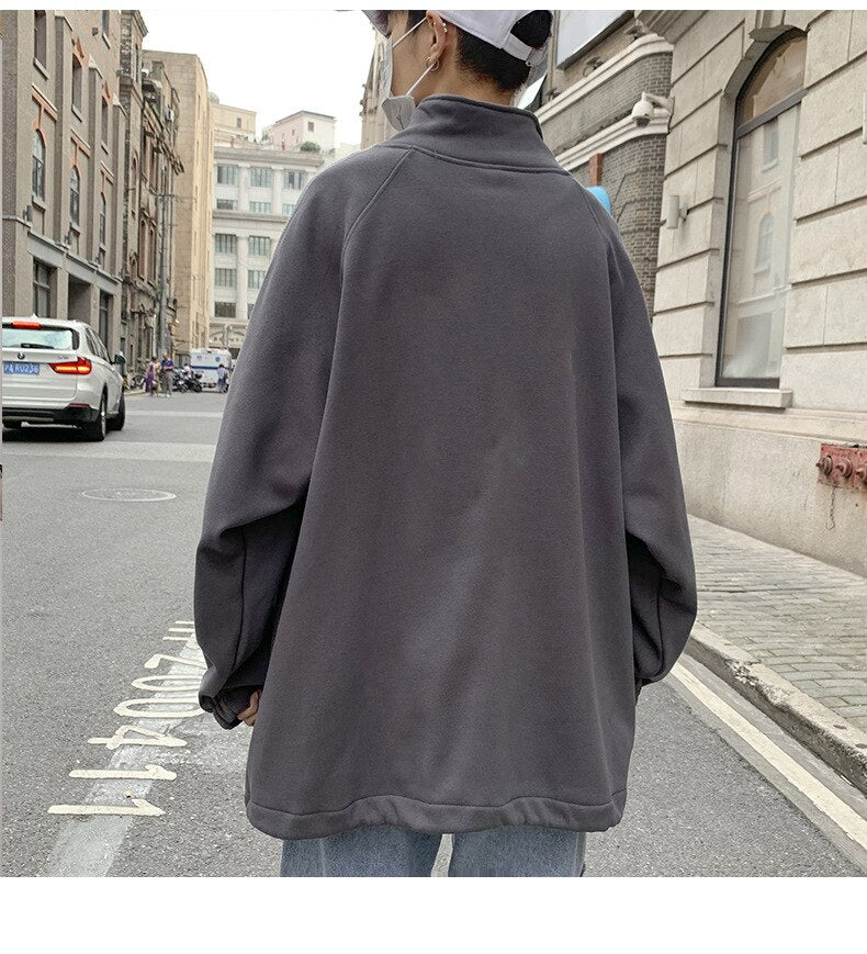 Bonsir 7801 Trendy Casual Sweatshirt Men Autumn Sport Student Streetwear Hip Hop Baseball Zipper Stand Collar Loose Male Pullovers Tops