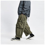 Bonsir Multi Pocket Cargo Pants Mens Work Pants Safari Style Casual Wide Leg Pants Men Solid Color Baggy Trousers