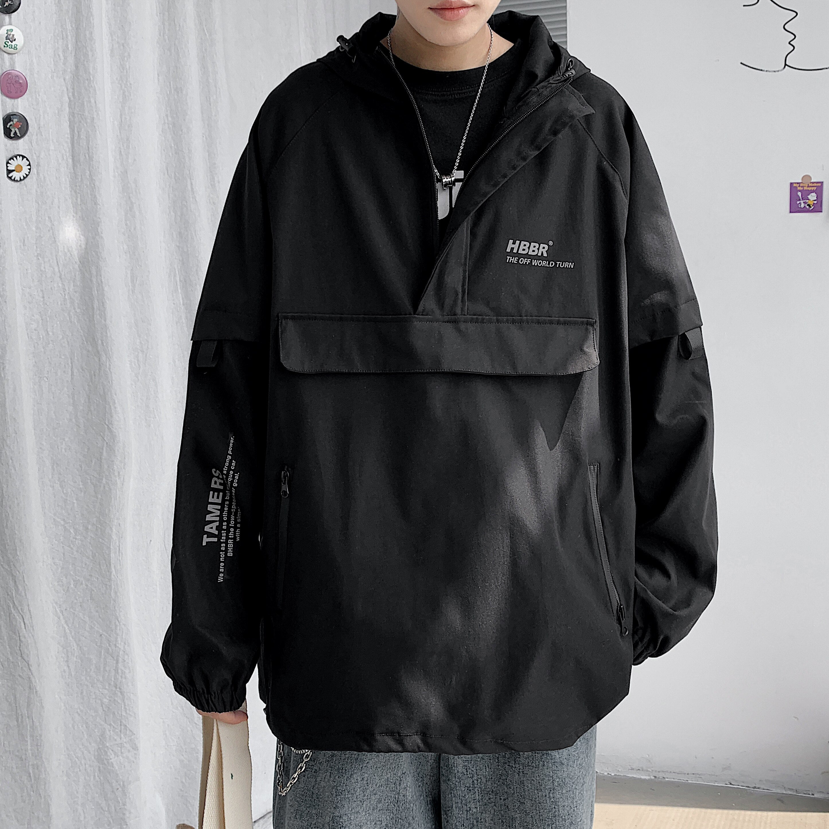 Bonsir New Fashion Mens Jacket Mulit Pocket Cargo Jackets Steetwear Autumn Hip Hop Windbreaker Coats Korean Fashion Hooded Coat