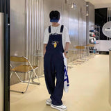 Bonsir Men's Retro Casual Pants Corduroy College Style Overalls Loose Brown/navy Color Work Trousers Salopettes Romper Jumpsuit