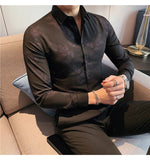 Bonsir Men's Printing Pattern Shirts Slim Fit Fashion Casual Business Shirts Long Sleeve Tops British Style Clothes Shirts M-4XL