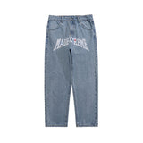 Bonsir Color Letter Embroidery Retro Ripped Denim Pants Mens Hip Hop Straight Washed Oversized Casual Loose Couple Jeans Trousers