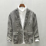 Bonsir Autumn New Linen Suit Jacket Business Casual Daily Gentlemen Multi-Pocket Retro Classic Breathable Loose 4 Colors Blazer