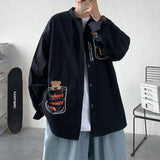 Bonsir Beautiful dirty shop homemade cartoon graffiti work clothes long sleeved shirt men's autumn fashion loose casual shirt body