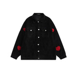 Bonsir Men Cargo Corduroy Jacket Vintage Loose Casual Couple Heart Graphic Button Candy Color Handsome Pleated Streetwear Coat