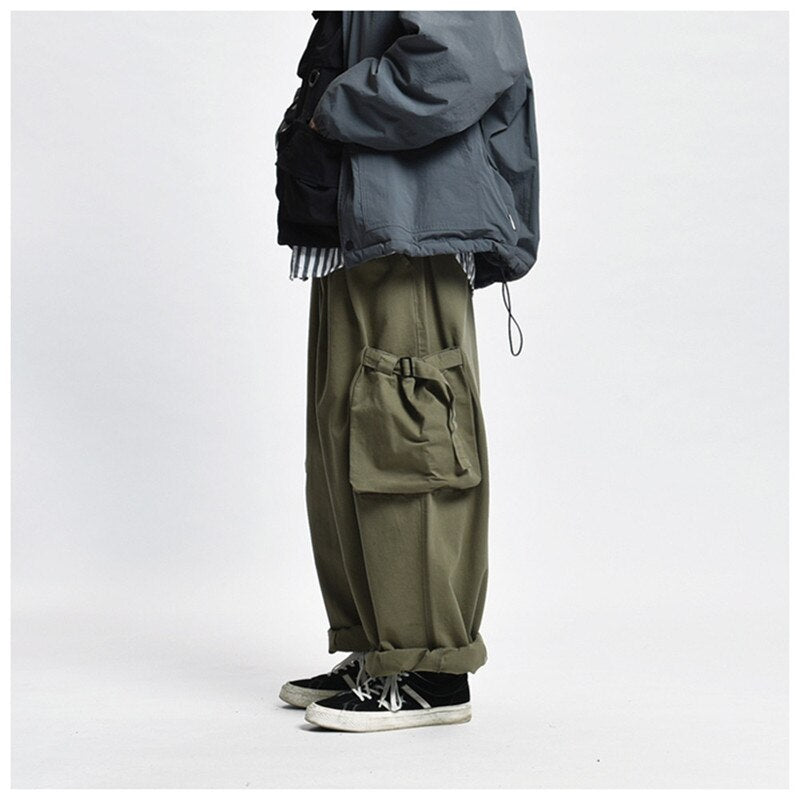 Bonsir Multi Pocket Cargo Pants Mens Work Pants Safari Style Casual Wide Leg Pants Men Solid Color Baggy Trousers