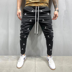 Bonsir Men's New Jogging White Tactical Pants Harajuku Skull Embroidery Skinny Casual Trousers Man Hip Hop Feet Zip Up Track Pants 바지