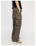 Bonsir New Japanese Fresh Cargo Pants Men Loose Wide-Leg Casual Streetwear Trousers Hip-Hop Straight Solid Color Multi-Pocket Clothing