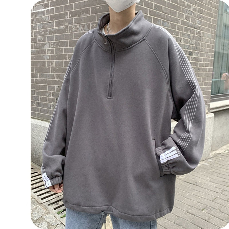 Bonsir 7801 Trendy Casual Sweatshirt Men Autumn Sport Student Streetwear Hip Hop Baseball Zipper Stand Collar Loose Male Pullovers Tops