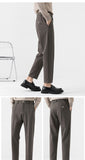 Bonsir Suit Pants For Men Woolen England Style Relax Fit Comfy High Quality Stretch Waist Thicken Straight Business Chic Trousers
