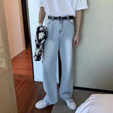 Bonsir Men's Fashion Light Blue Color Jeans Loose Trend Baggy Wide Leg Pants High Quality Trousers Pure Color Casual Pants S-3XL
