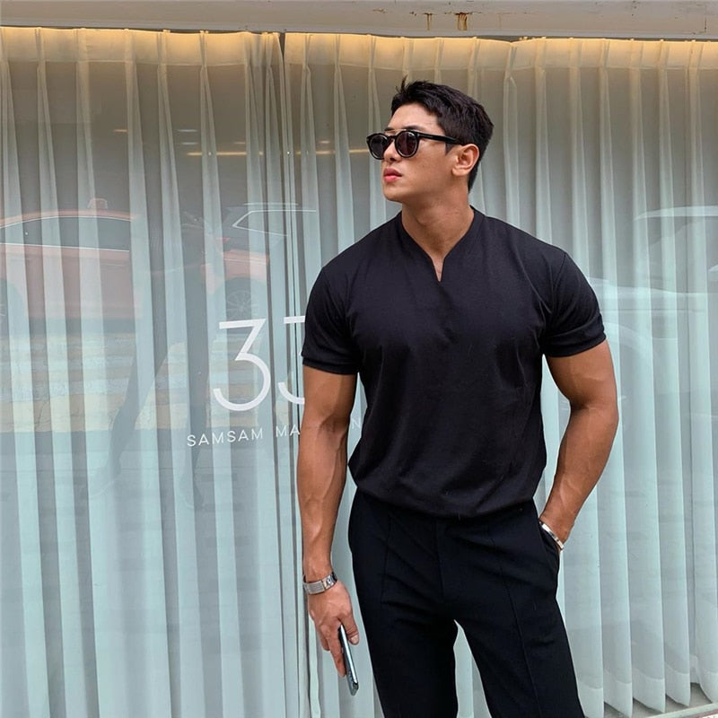 Bonsir New Arrived V neck short sleeve men t shirt Slim Fit t-shirt men Skinny casual summer tshirt camisetas hombre M-3XL