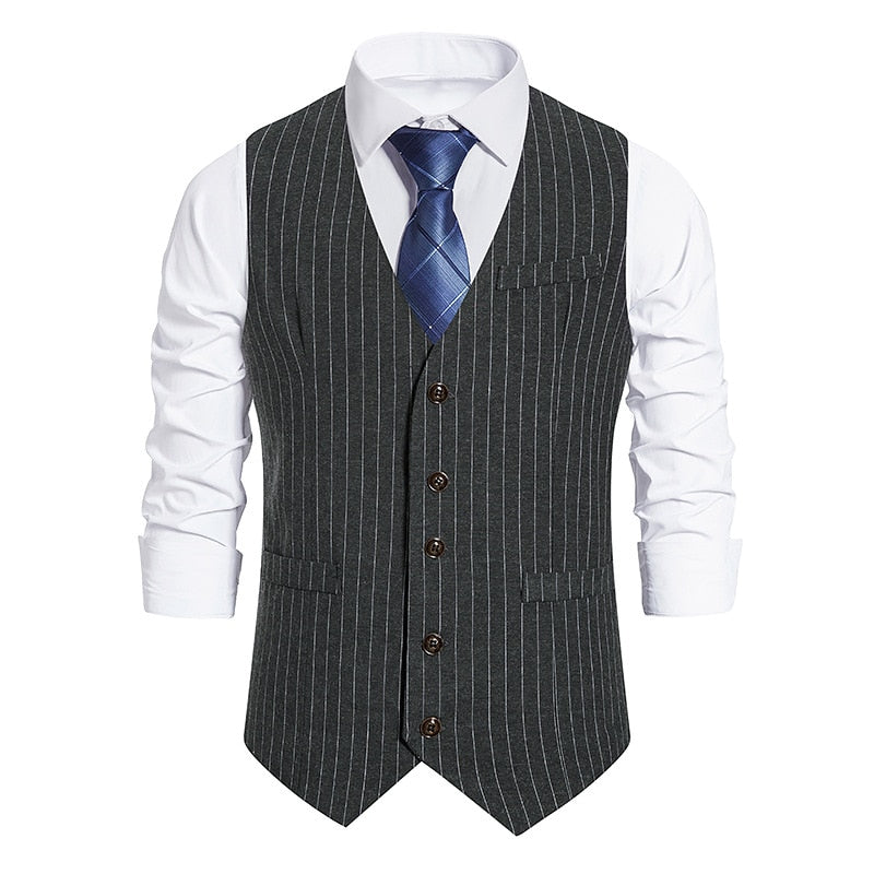 Bonsir Autumn New Men's Business Casual Stripe Single Breasted Vest Men's Suit Vintage Vest