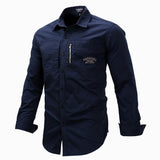 Bonsir Men's Long Sleeve Shirt Lapel Zipper Shirt Cotton Army Outdoor Casual Large Size Army Green Embroidery Shirt Male