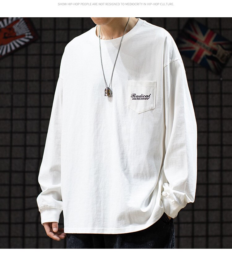 Bonsir Autumn Men T-Shirt High Street Funny Personality Cartoon Letter Printing Couple Ins Handsome Hip Hop Long Sleeve Pullovers Tees