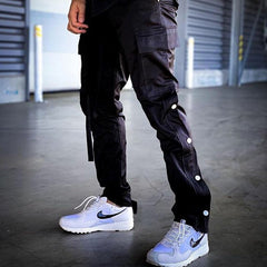 Bonsir Autumn New Casual Pants Men's Joggers Loose Track Trousers Fashion Side-breasted Cargo Pants Man Overalls Pantalones Cargo