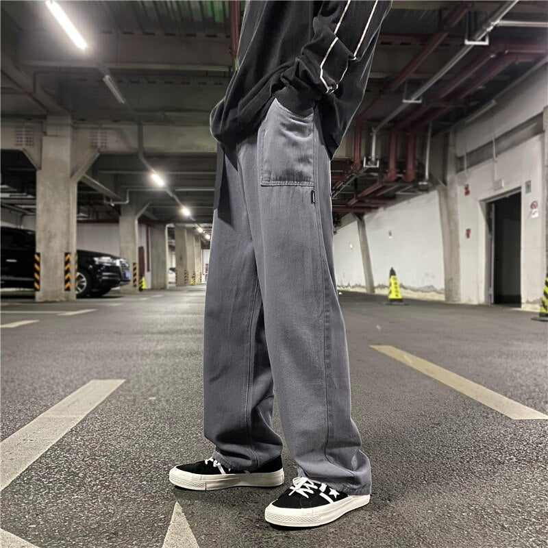 Bonsir Men Big Pocket Cargo Pants Joggers Straight Casual Loose Male Hip Hop Mopping Trousers Autumn Winter Streetwear All-match Pants