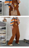 Bonsir Men's Retro Casual Pants Corduroy College Style Overalls Loose Brown/navy Color Work Trousers Salopettes Romper Jumpsuit