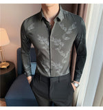 Bonsir Men's Printing Pattern Shirts Slim Fit Fashion Casual Business Shirts Long Sleeve Tops British Style Clothes Shirts M-4XL