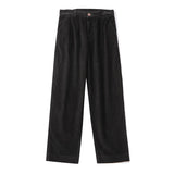 Bonsir New Man's Straight Pants Corduroy Japanese Mid Waist Zipper Trend Vintage Solid Color Loose Casual Mens Wide Leg Trousers