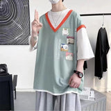 Bonsir Summer Men's Casual Short Sleeve Tshirt Straight Loose Green/white/violet Color T Shirt Fashion Tops Clothes T-shirt
