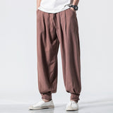 Bonsir Cotton Harem Pants Men Solid Elastic Waist Streetwear Joggers New Baggy Drop-crotch Pants Casual Trousers Men