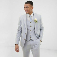 Bonsir Light Blue Wedding Men Suits Slim Fit Groom Wear Tuxedos Coat Dinner Suit 3 Pieces(Jacket+Pants+Vest)