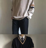 Bonsir Couple's Clothes Autumn Men's Wool Sweater Loose Coats Student Black Color Pullover V-neck Cardigan Cashmere Knitting