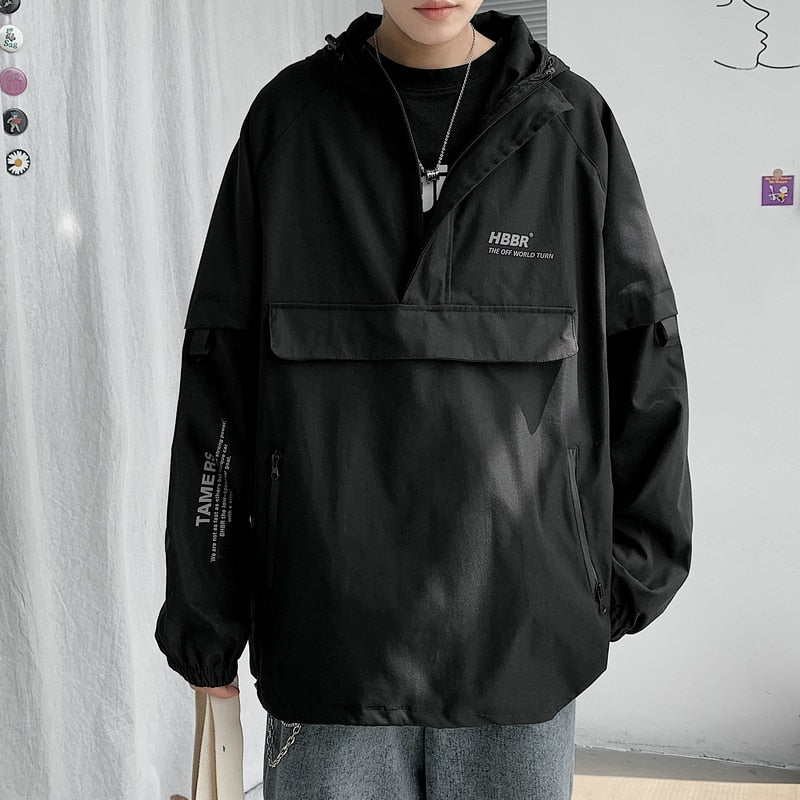 Bonsir New Fashion Mens Jacket Mulit Pocket Cargo Jackets Steetwear Autumn Hip Hop Windbreaker Coats Korean Fashion Hooded Coat