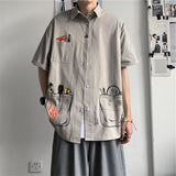 Bonsir Short sleeve work shirt men's Korean version trend handsome shirt coat very fairy coat ruffian handsome loose chemise homme
