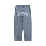 Bonsir Color Letter Embroidery Retro Ripped Denim Pants Mens Hip Hop Straight Washed Oversized Casual Loose Couple Jeans Trousers