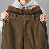 Bonsir New Man's Straight Pants Corduroy Japanese Mid Waist Zipper Trend Vintage Solid Color Loose Casual Mens Wide Leg Trousers