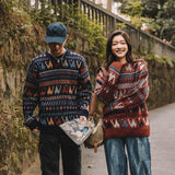 Bonsir Sweater Winter thick ethnic camel round neck pullover sweater for men and women loose casual Japanese retro y2k couple knit coat