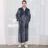 Bonsir Men Winter Plus Size Long Warm Coral Fleece Bathrobe Hooded Cozy Flannel Zipper Bath Robe Night Dressing Gown Women Sleepwear