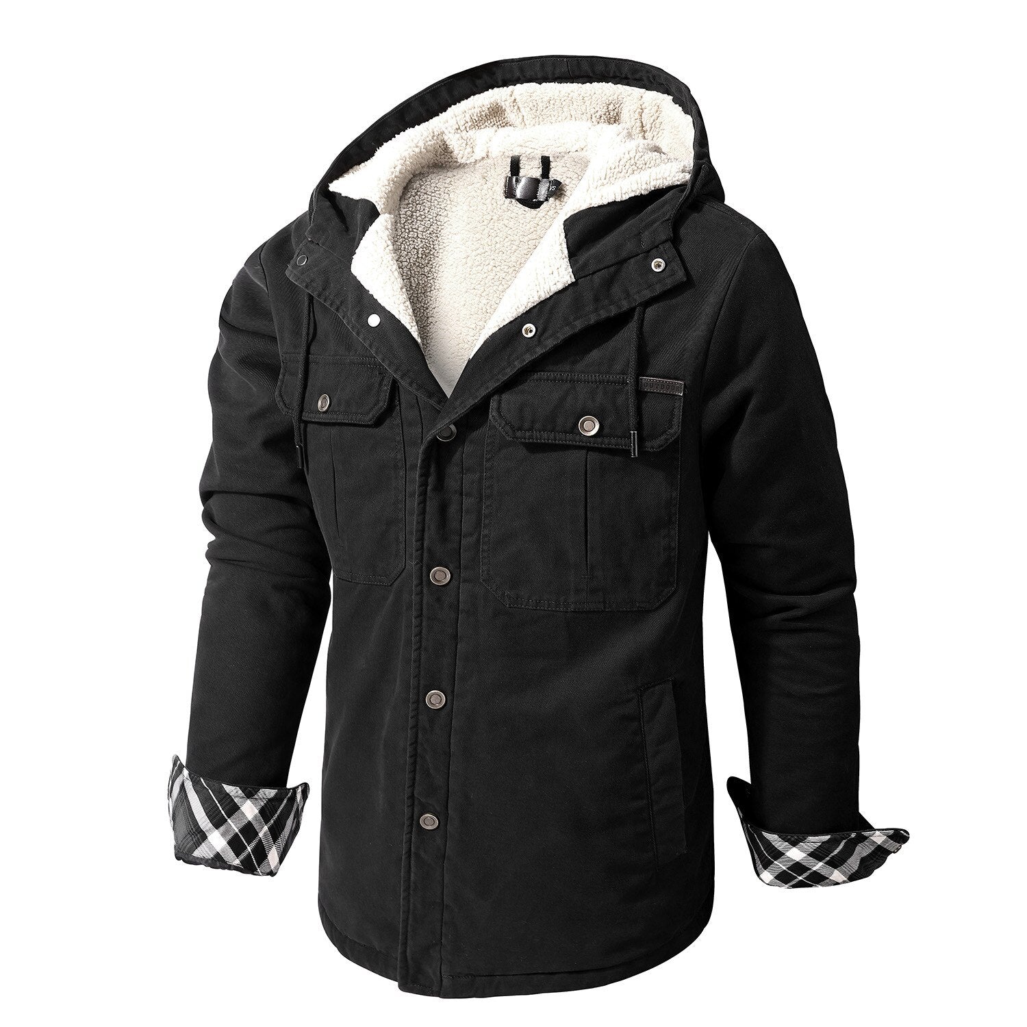 Bonsir Men's Winter Jacket Fleece Warm Parka Coat Men's Fashion Pocket Hooded Jacket Parka Coat Jacket Men