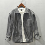 Bonsir Z164 Autumn New Men Shirts Casual Minimalism Style Artsy Daily Loose Solid Color Soft Lapel Pockets Long Sleeve Male Clothing