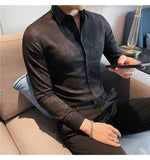 Bonsir Men's Printing Pattern Shirts Slim Fit Fashion Casual Business Shirts Long Sleeve Tops British Style Clothes Shirts M-4XL