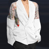 Bonsir Men Blazer Mesh Patchwork See Through Streetwear Double Breasted Lapel Long Sleeve Outerwear Fashion Men Casual Suits INCERUN