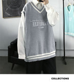 Bonsir Fashion V-neck Plush College Style Mens Vintage Knitted Vest Trend Harajuku Hip Hop Casual Loose Black Couple Knitted Sweater